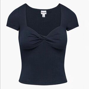 Aritzia Sun Deh Navy Lula Twist Short Sleeve Top